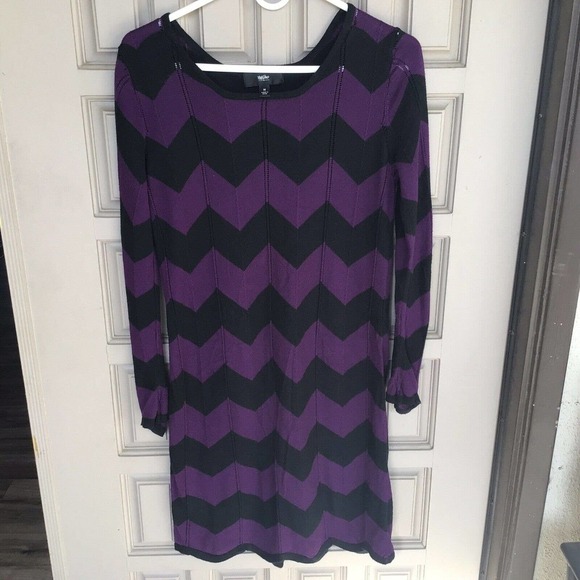 Mossimo Chevron Stripe Sweater Dress SzM Purp/Blk Long Sleeves Square Neck Used - Picture 4 of 8